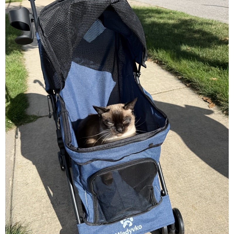 Portable Pet Stroller for Small Dogs & Cats – Foldable Travel Dog Stroller up to 33 lbs, Breathable Canopy, Smooth Wheels & Storage Basket, Ideal for Walks, Trips & Outdoor Adventures