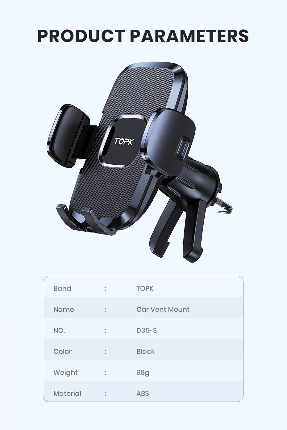 Car Air Vent Phone Mount Universal Hands-Free Holder Adjustable Clamp Cradle Compatible with All Smartphones – ABS Waterproof, Wall Mount Option, Rectangle Design for Auto Vehicle