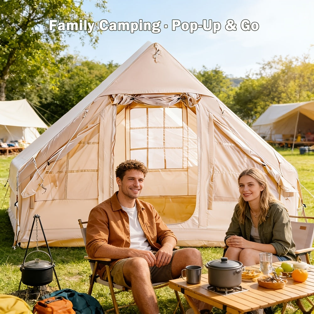 Inflatable Camping Tent 4-6 Person – 4-Season Luxury Air Tent with Manual Pump Easy Setup Windproof Glamping House for Family Outdoor Camping