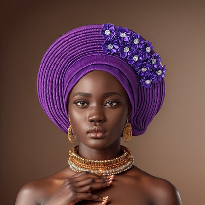 African Nigerian Gele Hat Layered Applique Headpiece Women Wedding Tea Party Fascinator Traditional Headwear 15 Colors Mother's Day Gift