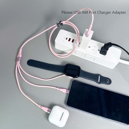 3 in 1 Charging Cable with iWatch Magnetic Charger – Nylon Braided USB-A to Lightning & Type-C Fast Charging Wire, 47 Inch, Compatible with iPhone, Apple Watch Series 1-10 & Android Phones
