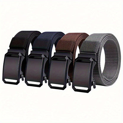 4pcs Nylon Belt Set with Automatic Buckle – Adjustable Unisex Casual Dress Belts for Jeans Work Pants Skirts Men Women Multicolor Combo Pack Black Blue Brown Gray Khaki Green