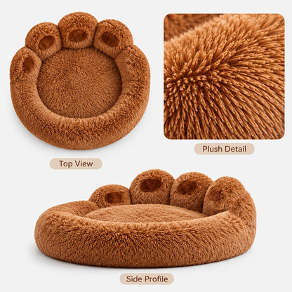 Bear Paw Plush Round Pet Bed for Dogs & Cats – Soft Calming Dog Bed, Non-Slip Cat Bed, Warm Cozy Puppy Bed, Small Medium Large, 20/24/28/36 Inch, Coffee/Pink/Gray