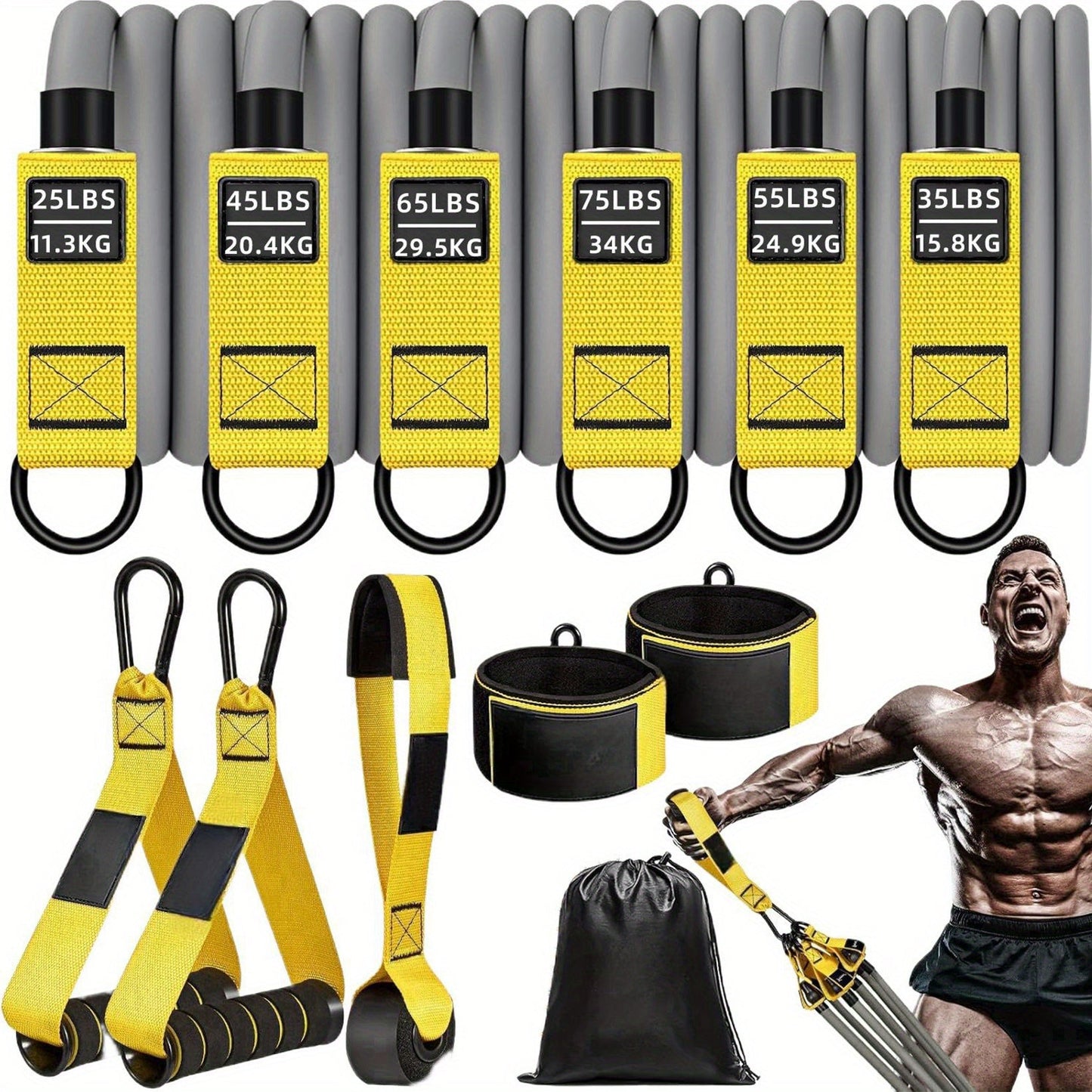 300lb Heavy-Duty Resistance Band Set Home Gym Strength Training Kit with Handles Door Anchor Ankle Straps Full Body Workout for Muscle Building Toning Rehabilitation