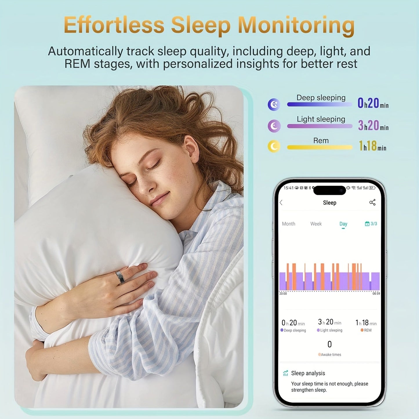 Smart Ring Sleep Tracker Heart Rate Monitor Fitness Wearable, Titanium Alloy Body Bluetooth 5.3, Step Counter Pedometer Distance Tracking, Magnetic Charging, Compatible with iPhone & Android – Black Rose Gold Silver
