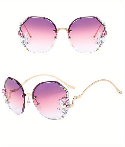 Women's Diamond-Accented Fashion Sunglasses with Case – Gradient UV Protection Lenses, 7 Colors – Stylish Eyewear for Daily Wear, Parties & Summer