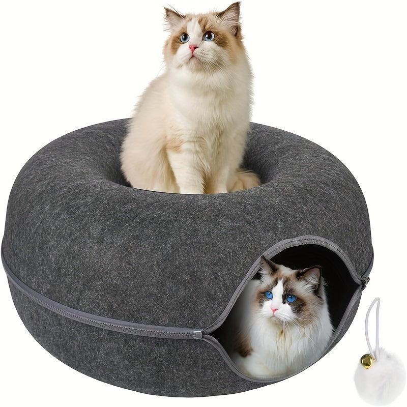 Cat Tunnel Bed Indoor Hiding Place - Donut Cat Bed All-Season Collapsible Cat Tunnel with Hole for Indoor Cats, Soft Plush, Dark Gray & Light Gray, Available in 20 & 24 Inches, Perfect Cat Gift