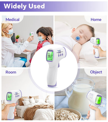 No-Touch Forehead Thermometer for Adults & Kids – Digital Infrared Thermometer with Fever Alarm, 3-Color Backlit Display, 28 Memory Recall, Fast & Accurate Results for All Ages
