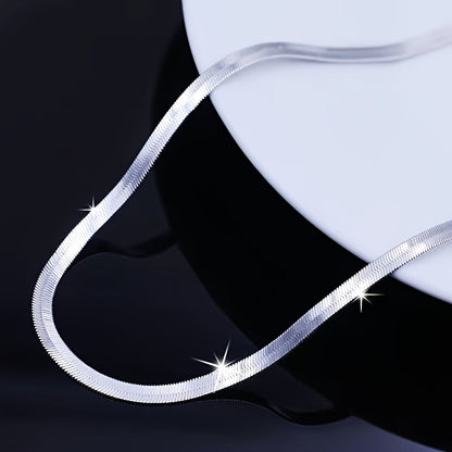 S925 Sterling Silver Flat Snake Chain Necklace Unisex – Handmade Hypoallergenic Artistic Necklace Sizes 18–22 Inch, Stackable Layering Style, Perfect Jewelry Gift for Him or Her