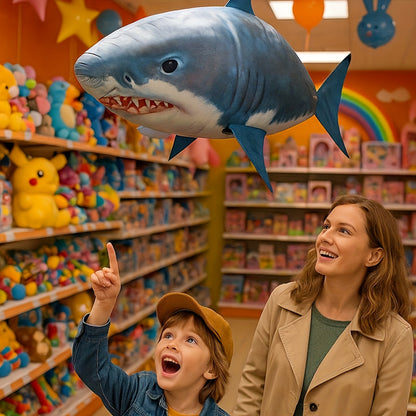 RC Flying Shark Inflatable Balloon Toy Remote Control Gliding Fish Hovers Mid-Air 57 Inch Indoor Outdoor Kids Teens Birthday Christmas Halloween Gift Blue Shark Orange Clownfish
