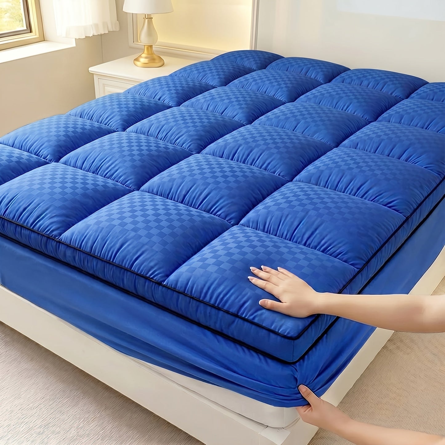 Quilted Pillow Top Mattress Topper 1000GSM Cooling - Fitted Mattress Cover Deep Pocket 8-21", Soft Mattress Protector for Twin Full Queen King Cal King