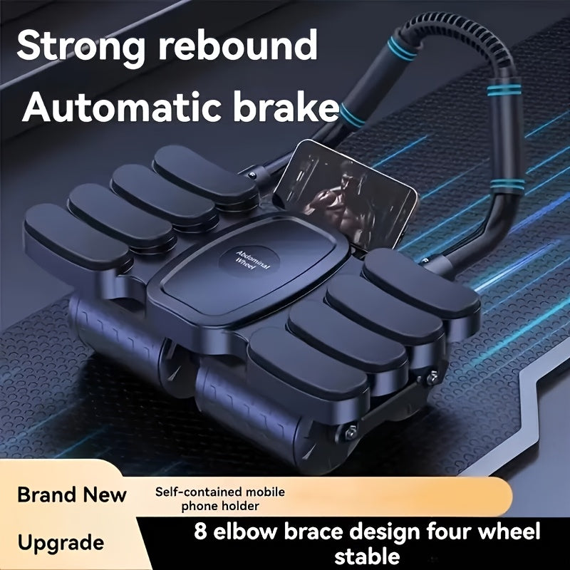 Ab Roller Wheel 6-Wheel Automatic Rebound Core Workout Abdominal Exercise Wheel with Elbow Pads Phone Holder for Home Gym Full Body Training Men Women Black