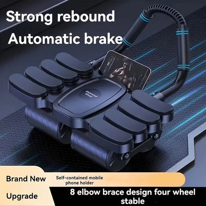 Ab Roller Wheel 6-Wheel Automatic Rebound Core Workout Abdominal Exercise Wheel with Elbow Pads Phone Holder for Home Gym Full Body Training Men Women Black
