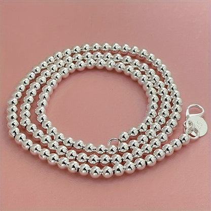 925 Sterling Silver Round Bead Necklace for Women – Adjustable 16 to 20 Inches, Elegant Minimalist Layering Chain, Chic Everyday Jewelry Accessory