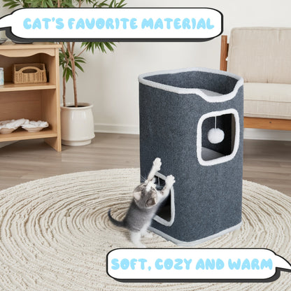 Multi-Level Foldable Cat Tree Tower for Indoor Cats – Scratching Post, Cozy Perch, Cat Condo with Hanging Toy Ball, Cat Hideaway, Soft Bed, 1/3/4 Tier Options
