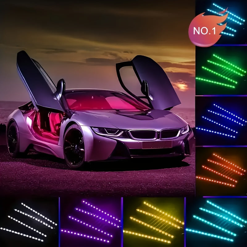 4pcs LED Car Interior Light Strip RGB Music Sync – 48 Color USB Remote Control Under Dash Ambient Lighting Kit for Car Truck SUV Van – Easy Install, No Battery Needed
