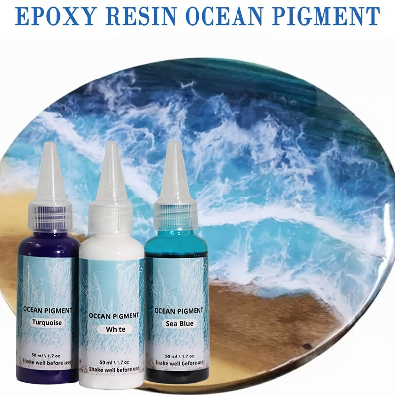 Ocean Wave Resin Paint Set 3 Colors White Sea Blue Deep Blue High Concentration Oil-Based Pigment Fade-Resistant Dye for Epoxy Resin Art Crafts 1.69oz Each