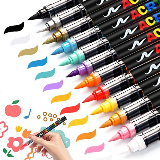 Acrylic Paint Markers Brush Tip – 12/24/36/48/60/72/120/168 Colors for Rock, Metal, Glass, Wood, Canvas, Ceramic & Plastic, DIY Hand-Painting Art Supplies, Back to School Halloween Christmas Birthday Gift
