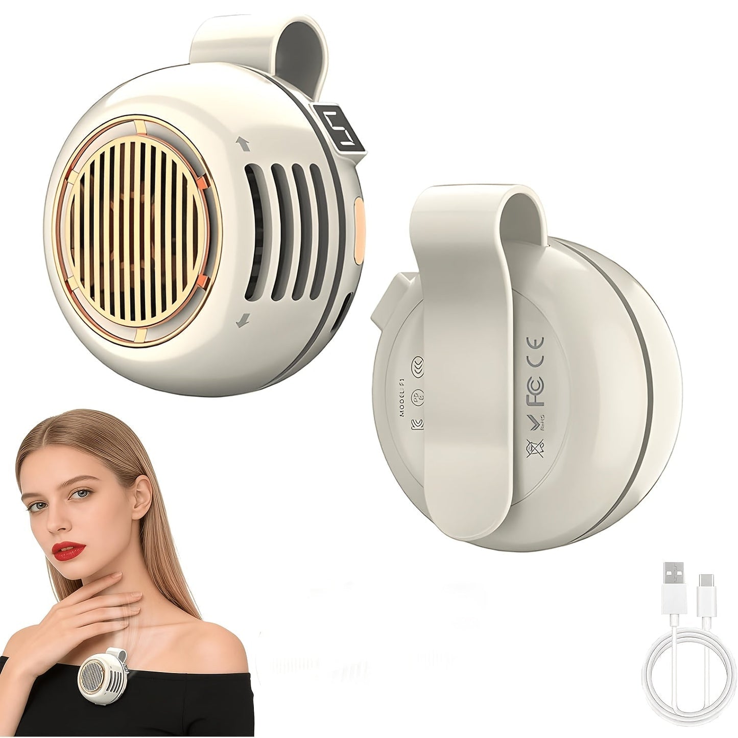 Mini Clip-On Bladeless Neck Fan USB Rechargeable 3-Speed 360° Airflow Portable Hands-Free Waist Hanging Cooling Fan for Hiking Camping Travel Golf Sports Outdoor