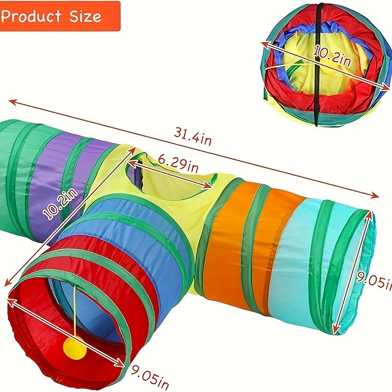 Collapsible Cat Tunnel with Ball & Peek Holes – 3-Way S-Shaped Foldable & Connectable Rainbow Tube Toy for Indoor Cats & Kittens, Customizable Play Layout