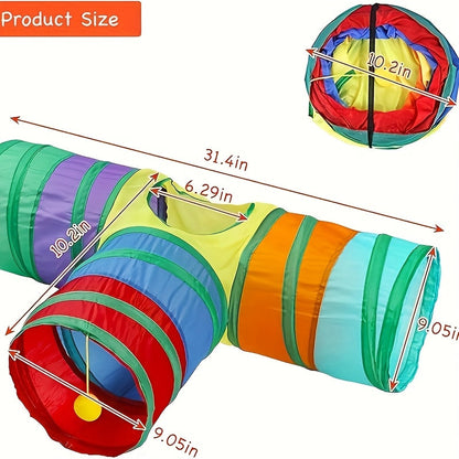 Collapsible Cat Tunnel with Ball & Peek Holes – 3-Way S-Shaped Foldable & Connectable Rainbow Tube Toy for Indoor Cats & Kittens, Customizable Play Layout