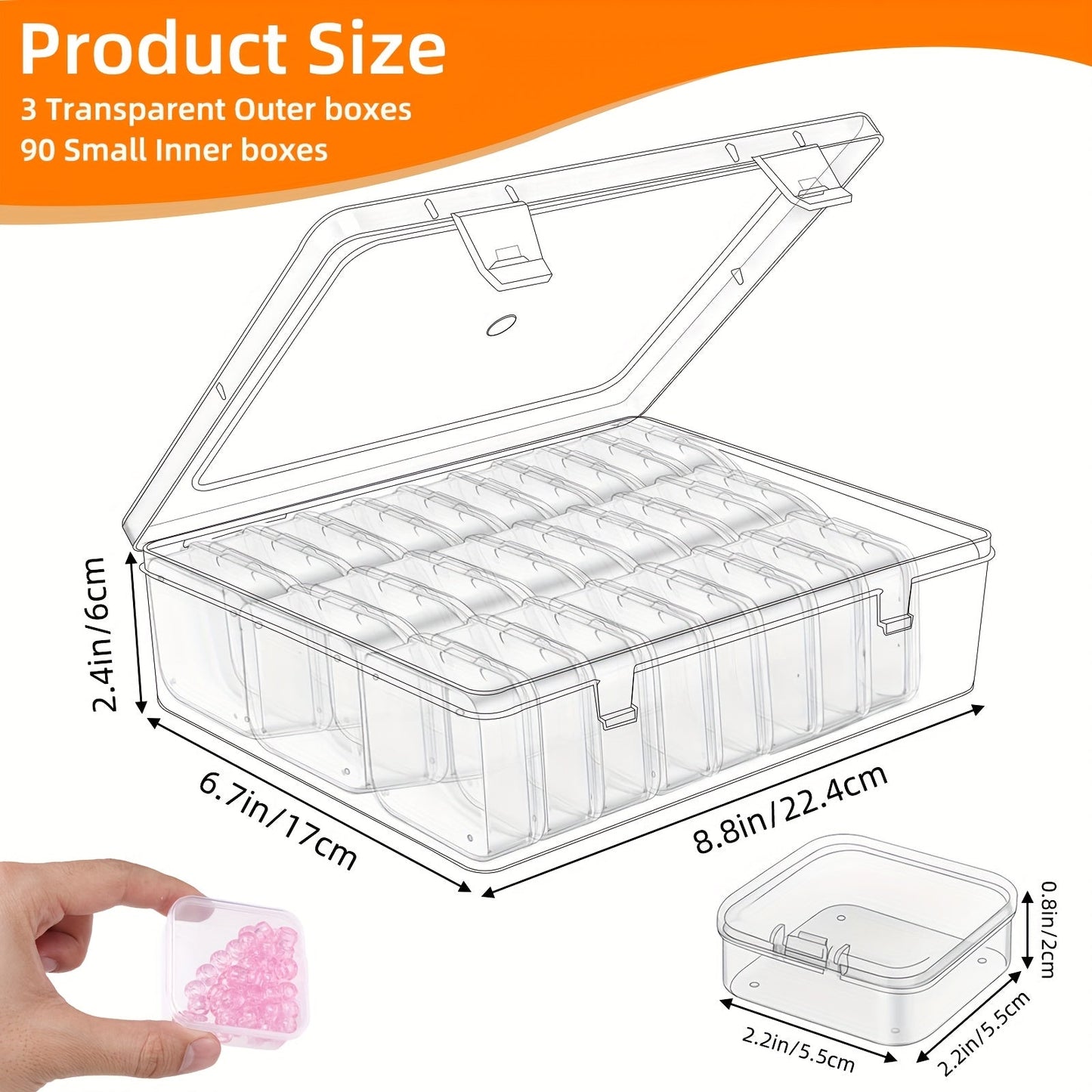 Clear Bead Organizer Box 30 Compartments Hinged Lid 3 or 5 Pack Storage Container for Jewelry Bracelet Making Craft Nail Art 8.8x6.7 Inch