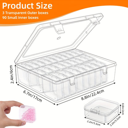 Clear Bead Organizer Box 30 Compartments Hinged Lid 3 or 5 Pack Storage Container for Jewelry Bracelet Making Craft Nail Art 8.8x6.7 Inch