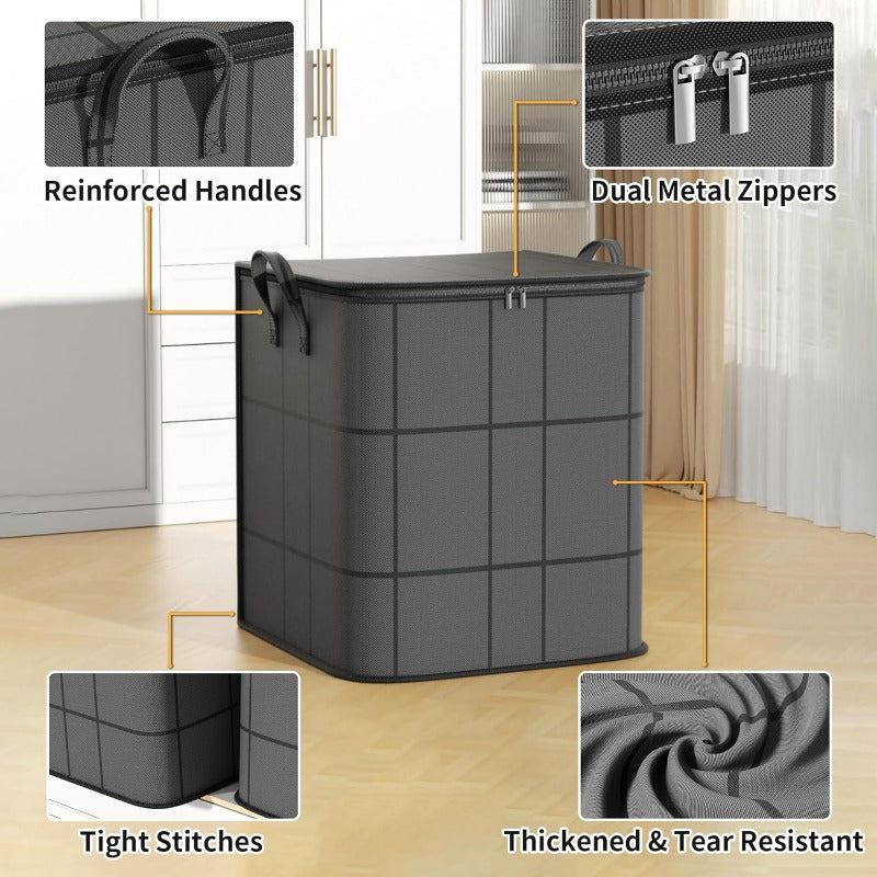Collapsible Clothes Storage Bags 3 Pack Large Closet Organizer Bins with Reinforced Handles Sturdy Zippers for Clothing Blankets Comforters Under Bed Storage