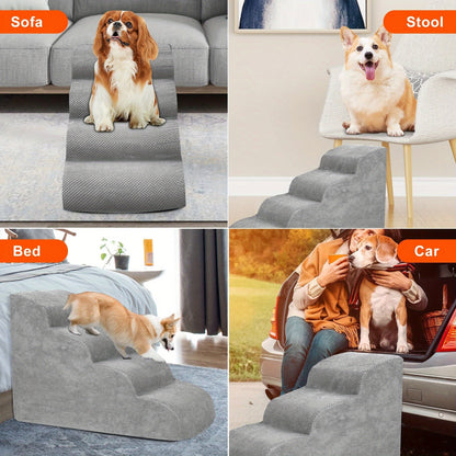 Memory Foam Dog Steps Pet Stairs 2 3 4 Step with Non-Slip Bottom & Washable Cover – Supportive Pet Steps for Sofa Bed, Great for Senior Dogs & Puppies, Multiple Colors
