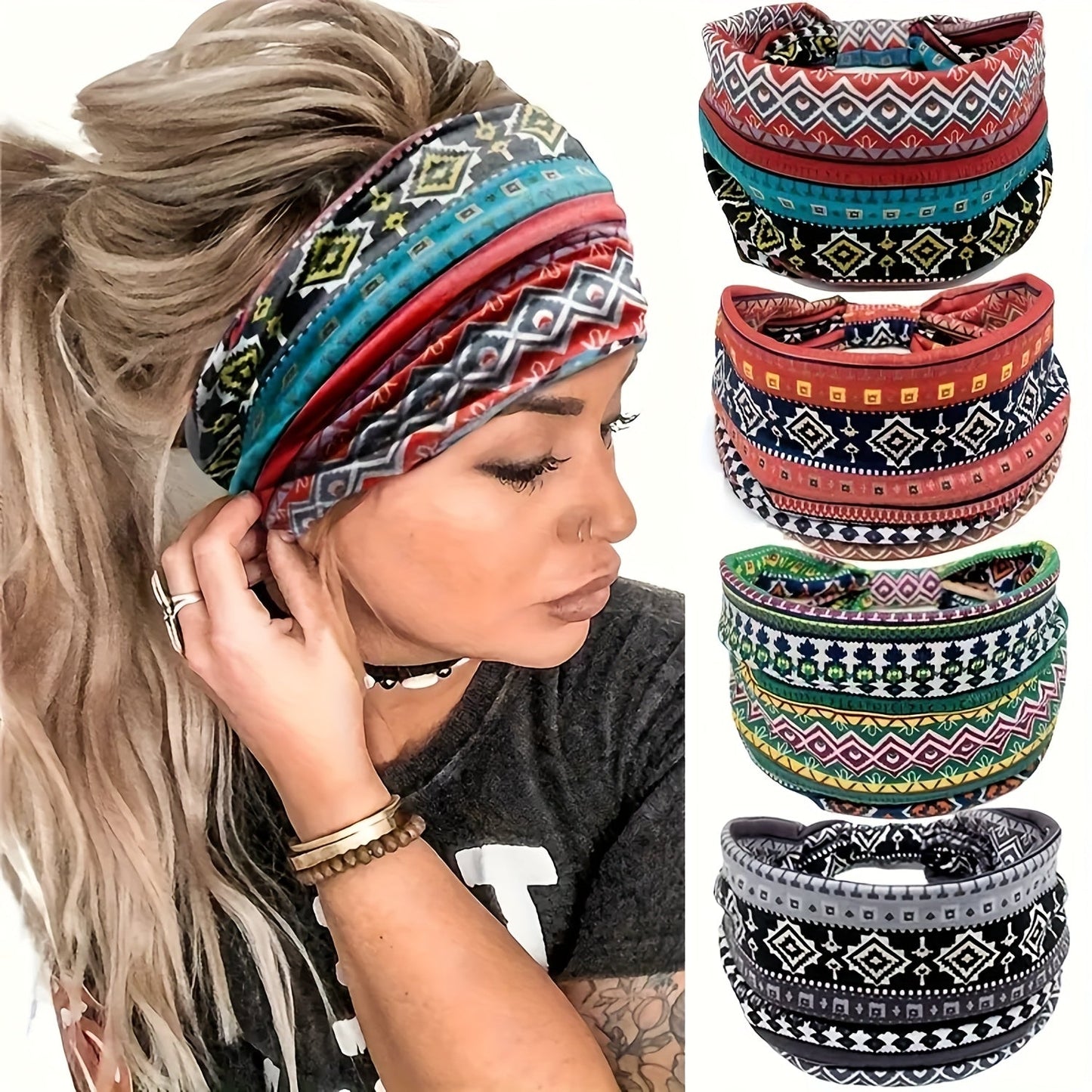 8pcs Wide African Turban Headbands for Women – Boho Paisley Anti-Slip Elastic Headwraps for Sports, Yoga, Running & Daily Wear, Moisture-Wicking Hair Accessories Set