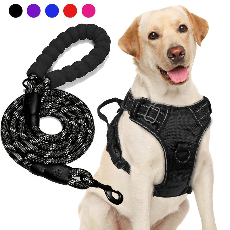 No Pull Dog Harness and Leash Set – Adjustable Reflective Oxford Vest Harness with 5-Foot Padded Handle Rope for Medium to Large Dogs, Quick-Release Buckles, Sizes S-XL, 5 Colors