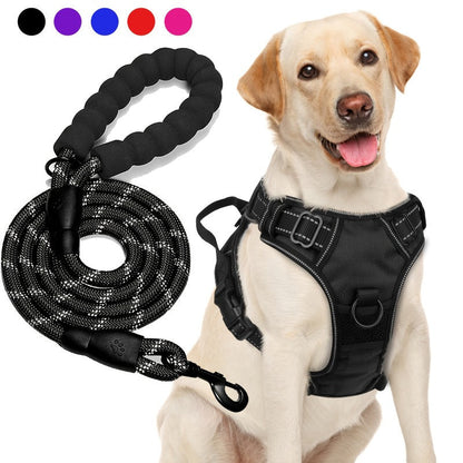 No Pull Dog Harness and Leash Set – Adjustable Reflective Oxford Vest Harness with 5-Foot Padded Handle Rope for Medium to Large Dogs, Quick-Release Buckles, Sizes S-XL, 5 Colors