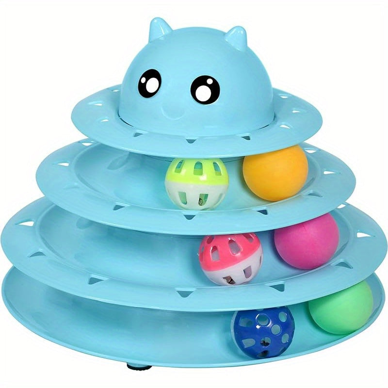 3-Tier Turntable Cat Toy with 6 Colorful Balls – Interactive Mental & Physical Stimulation Toy for Kittens & Cats, Anti-Slip Base, No Battery Needed, Red Green Pink Blue