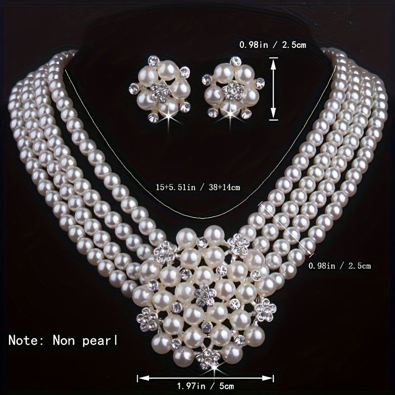 Luxury Bridal Necklace & Earring Set for Women – Silver Plated Beaded Jewelry Set for Wedding, Evening Party & Stage Performance, Elegant Dress Accessories