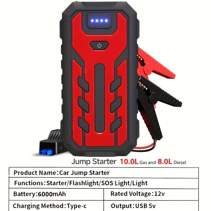 7-in-1 Portable Car Jump Starter 10000mAh – Multi-Functional Emergency Battery Booster with LED Emergency Light for Gas (2.64 Gal) & Diesel (2.38 Gal) Engines, Car Emergency Tool Kit