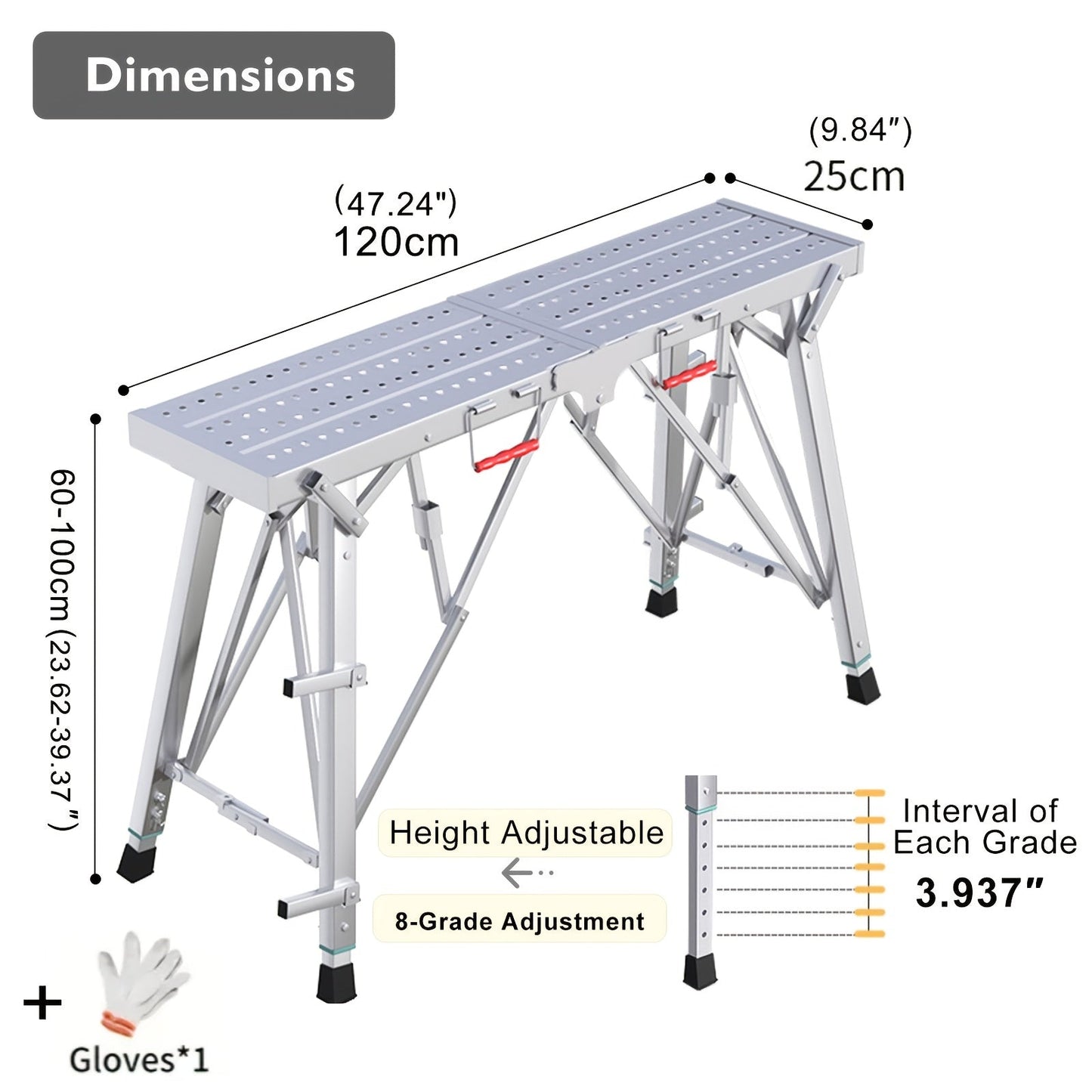 Scaffolding Work Platform 800Lb Heavy Duty Adjustable Height 31.5–49" – Folding Portable Step Ladder with Anti-Slip Feet & Safety Lock for Painting, Drywall, RV Cleaning, Car Washing & Home Decorating