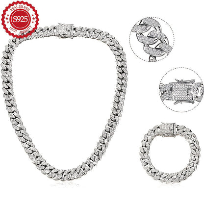 925 Sterling Silver Cuban Chain Necklace and Bracelet Set for Women 2 Piece Silver Cuba Link Jewelry Set Elegant Lightweight 11.89g Holiday Christmas Birthday Anniversary Gift