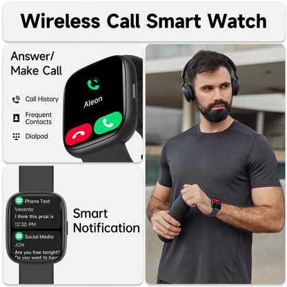Smart Watch for Men & Women with Wireless Calling & Built-in Alexa – 1.83" HD Touch Screen, 100+ Sports Modes, Heart Rate Monitor, Waterproof Fitness Tracker, Compatible with iPhone & Android