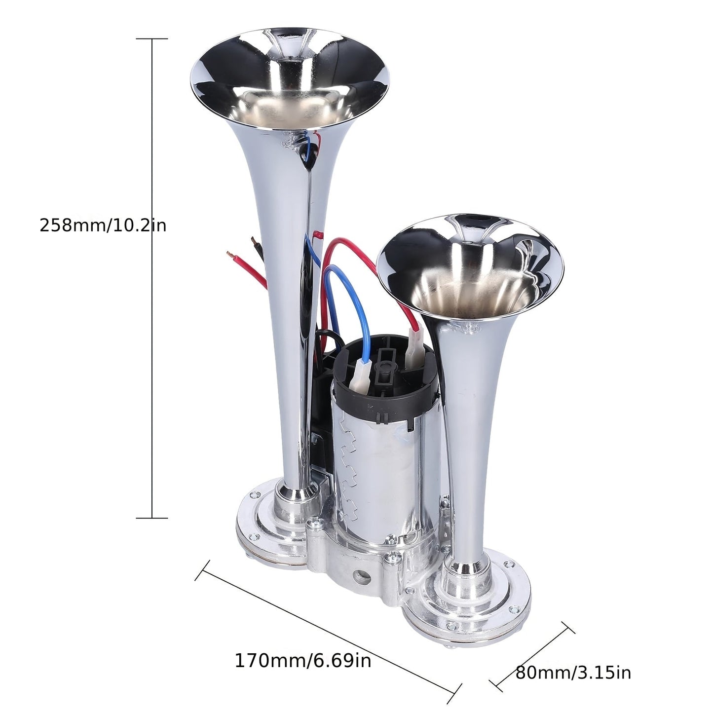 130dB Super Loud Double Tube Air Horn 12V/24V – Aluminum Alloy with Compressor, Quick Install for Trucks, SUVs, Motorcycles, Boats & Off-Road Vehicles