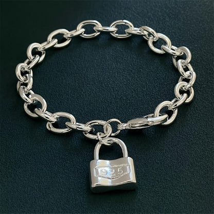 925 Sterling Silver Chain Bracelet for Women – Dainty Korean Boho Lock Clasp Pendant Bracelet, Hypoallergenic, Lightweight 2g, Perfect Gift for Her