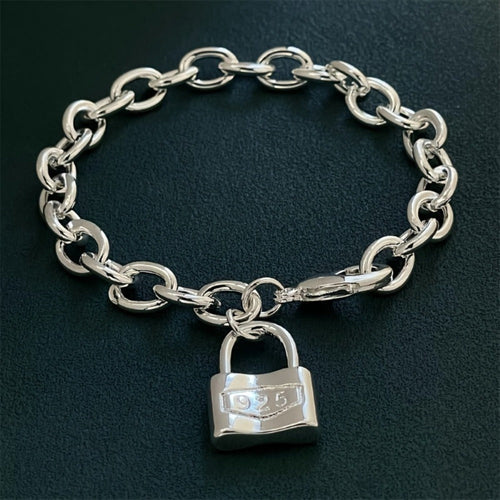925 Sterling Silver Chain Bracelet for Women – Dainty Korean Boho Lock Clasp Pendant Bracelet, Hypoallergenic, Lightweight 2g, Perfect Gift for Her