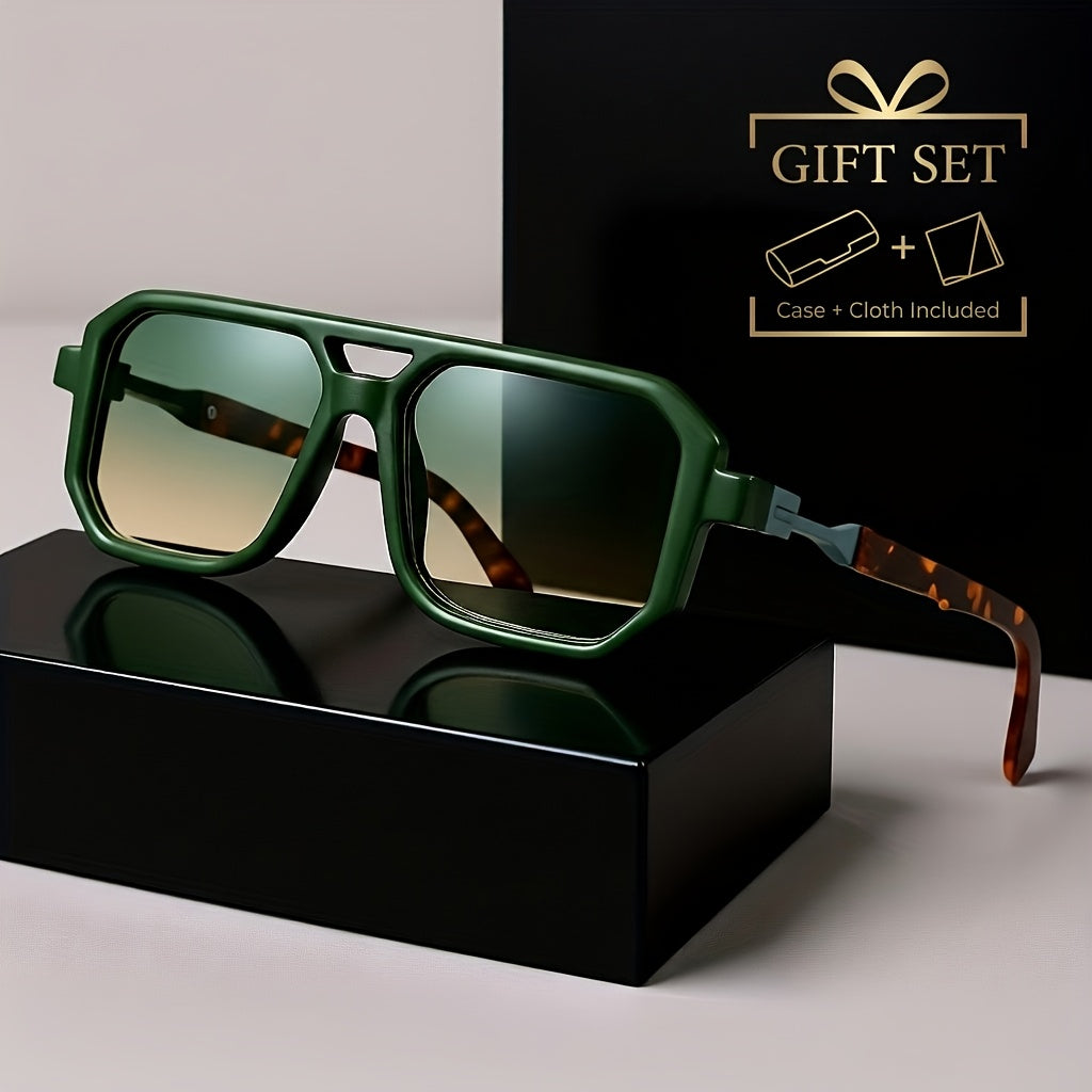 Oversized Square Frame Sunglasses Unisex UV Protection Retro Tortoiseshell Arms Men Women Travel Beach Daily Wear Includes Case and Cleaning Cloth 6 Colors