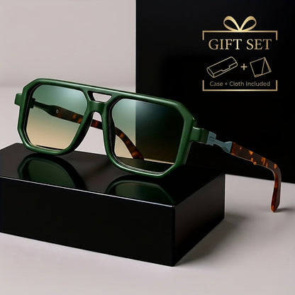 Oversized Square Frame Sunglasses Unisex UV Protection Retro Tortoiseshell Arms Men Women Travel Beach Daily Wear Includes Case and Cleaning Cloth 6 Colors