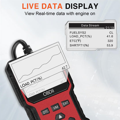 OBD2 Scanner Car Diagnostic Tool – Read & Clear Check Engine Light Codes, Live Data, Freeze Frame, I/M Monitor, 9 Protocols, 6 Languages, Compatible with 1996+ US/EU/Asian Cars, SUVs & Trucks