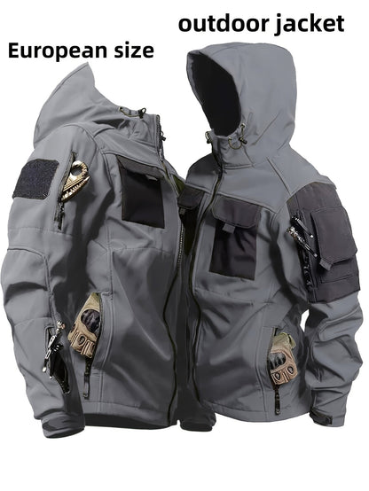 Men's Tactical Jacket Windproof Ripstop Hooded Shell Coat - Scratch-Resistant Outdoor Jacket with Multiple Utility Pockets for Camping, Hiking, Survival & Tactical Training, Sizes S-XXXL