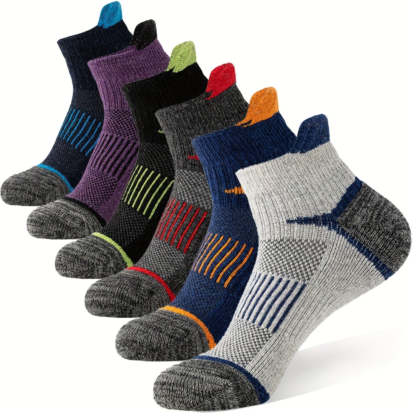 6 Pairs Merino Wool Hiking Socks for Men & Women, Cushioned Ankle Running Work Socks with Compression Support, Sweat-Absorbing Breathable Low Cut Invisible Design – Great Gift Idea