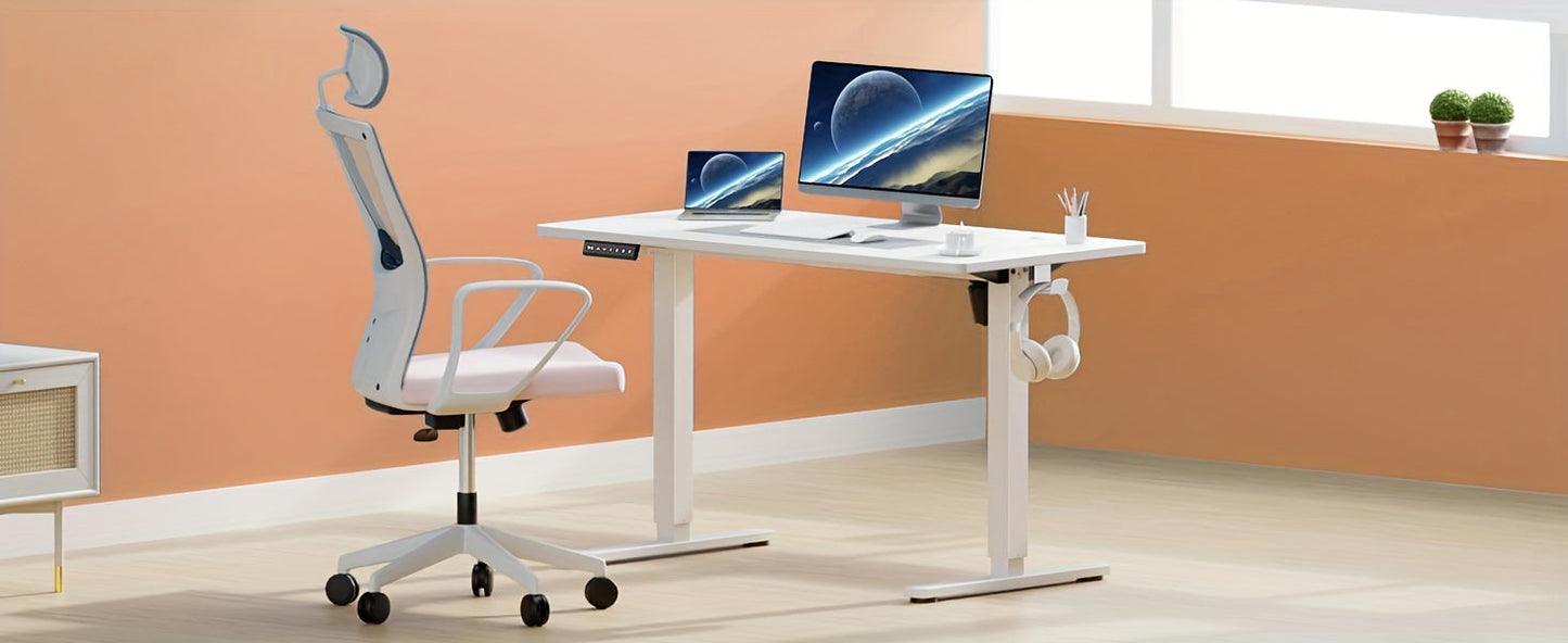 63 Inch Electric Standing Desk – Height Adjustable Sit-Stand PC Workstation with Wood Desktop, Home Office, Bedroom & Gaming Room Computer Work Table for Small Spaces
