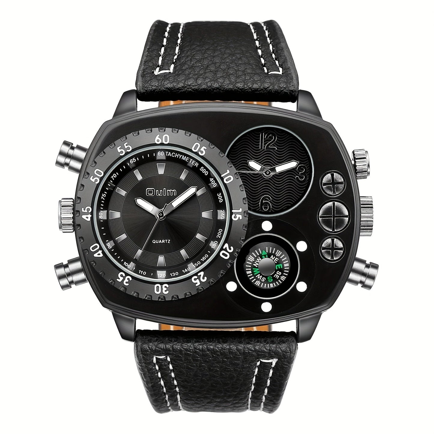 Men's Dual Time Zone Big Dial Quartz Watch – Faux Leather Strap, Luminous Hands, Stainless Steel Case, Casual Sports Wristwatch for Men, Perfect Gift