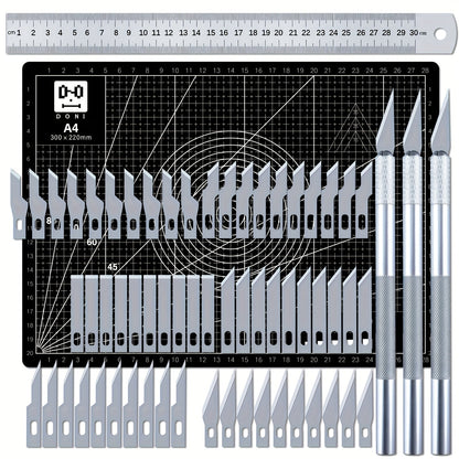 65 Pcs Exacto Knife Craft Cutting Kit with A4 Cutting Mat – Precision Stencil Knife Set with Blades & Cutting Rulers for Paper Modelling, DIY Crafts, Scrapbooking, Art & Card Making