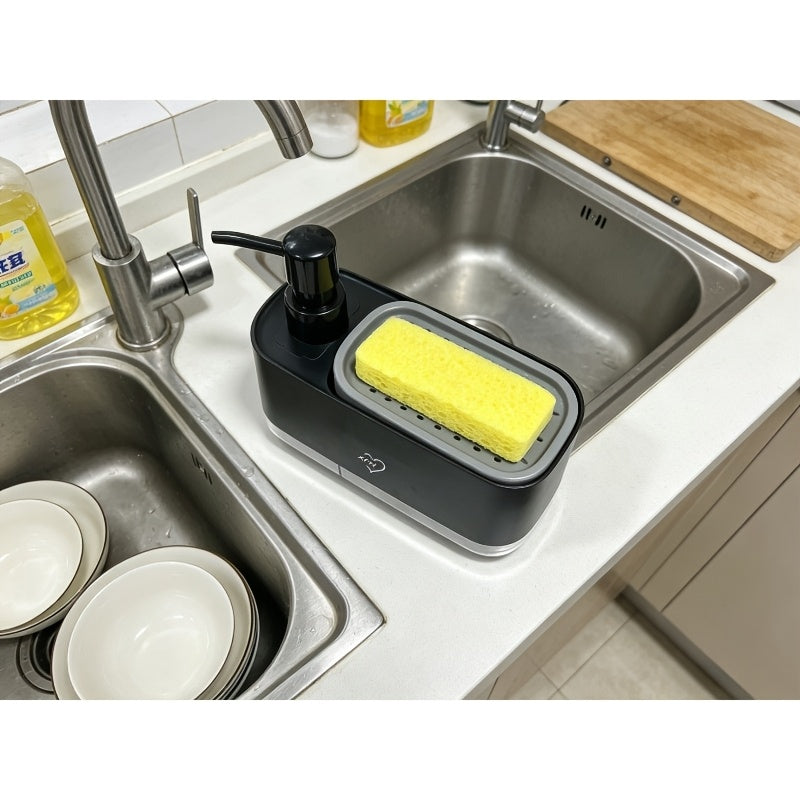 2-in-1 Soap Dispenser with Built-In Sponge Holder for Kitchen Sink – Countertop Pump Dispenser for Hand & Dish Soap, Detergent Dispenser, Easy Refill, Ideal Kitchen Organizer